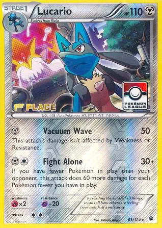 Lucario 63/124 from XY Fates Collide with a Pokémon League 1st Place stamp