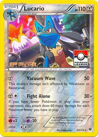 Lucario 63/124 from XY Fates Collide with a Pokémon League 3rd Place stamp