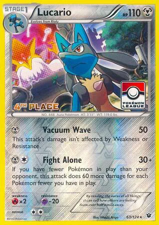 Lucario 63/124 from XY Fates Collide with a Pokémon League 4th Place stamp
